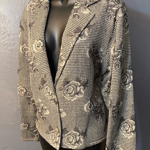 NEW IDENTITY Rose and Houndstoothish Print One Button Blazer - Picture 3 of 16